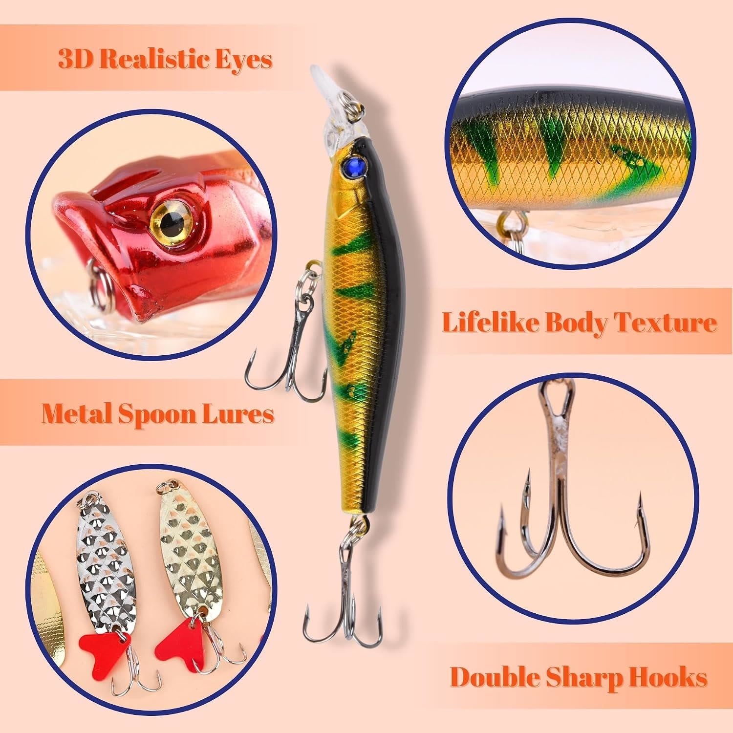 24-Piece Fishing Lure Kit Tackle Box Set - Premium Bass Lures Variety Pack with Poppers  Minnows