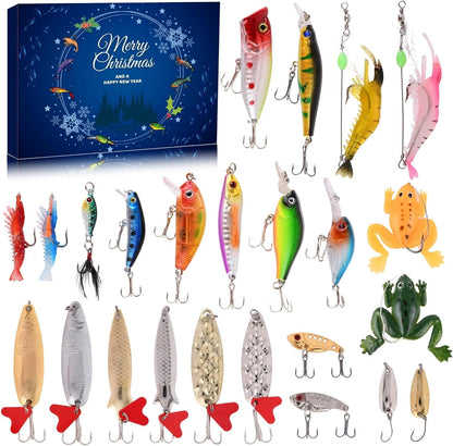 24-Piece Fishing Lure Kit Tackle Box Set - Premium Bass Lures Variety Pack with Poppers  Minnows