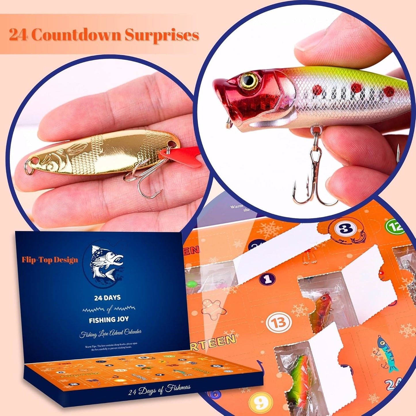 24-Piece Fishing Lure Kit Tackle Box Set - Premium Bass Lures Variety Pack with Poppers  Minnows